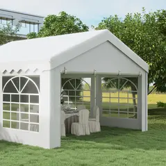 Outsunny 4m x 4m Marquee Party Tent, Heavy Duty Wedding Canopy with Sidewalls, Doors, Windows, Galvanised Garden Gazebo for Parties Events, White - 8