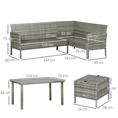 Outsunny 5 Pieces Rattan Garden Furniture Set with Dining Table, Cushions - Dark Blue - 3