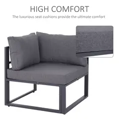 Outsunny 6 PCs Outdoor Indoor Sectional Corner Sofa Set Thick Padded Cushions Aluminium Frame 5 Seaters 1 Coffee Table Grey - 5