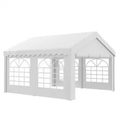 Outsunny 4m x 4m Marquee Party Tent, Heavy Duty Wedding Canopy with Sidewalls, Doors, Windows, Galvanised Garden Gazebo for Parties Events, White - 1
