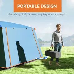 Outsunny 4-6 Man Camping Tent, Double Layer Tunnel Tent with Porch, Living Area and 2 Bedrooms, Sewn in Groundsheet, 3000mm Waterproof and UPF 30+, Portable with Bag, Blue - 7