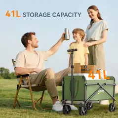 Outsunny 41L Festival Trolley on Wheels, Compact Garden Folding Trolley Cart, 60kg Heavy Duty Collapsible Foldable Wagon with Adjustable Handle and Carrying Bag for Beach, Camping, Festival, Green - 4