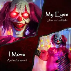 Outsunny 5′7″ Scary Animated Clown Decoration - Pink/Purple - 4