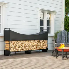 Outsunny 8.5ft Firewood Rack, Heavy Duty Log Storage Holder with Waterproof 600D Oxford Log Cover for Fireplace Fire Pits Outdoor Patio Wood Storage, 300 kg Large Capacity, Black - 9