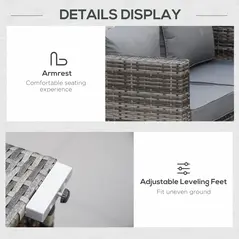 Outsunny 6PC Rattan Corner Sofa Set Wicker 4 Seater Garden Storage Coffee Table Conversation Ottoman Outdoor Weave Furniture w/ Cushion Grey - 7