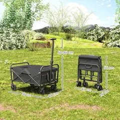 Outsunny 62L Festival Trolley on Wheels, Garden Folding Trolley Cart, 120kg Heavy Duty Collapsible Folding Wagon with Adjustable Handle and Carrying Bag for Beach, Camping, Festival, Grey - 3