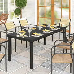Outsunny Aluminium Outdoor Garden Dining Table for 8 People, Faux Wood Top, for Garden, Patio, 190 x 90 x 74cm, Black - 2