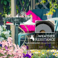 Outsunny 81cm Tall Bird Bath with 2 Decorative Birds, Vintage Style Birdbath with Flower Planter Base, Bird Bath Bowl for Garden, Green - 6