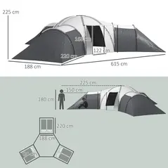 Outsunny 6-9 Man Tent with Bedrooms and Living Room, Accessories Included, Dark Grey - 3