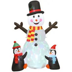 Outsunny 6FT Christmas Inflatables Snowman & Penguins with Built-in LED Lights and Flashing Projector Light, Blow Up Christmas Inflatable Decoration for Indoor Outdoor Decor, Garden - 1