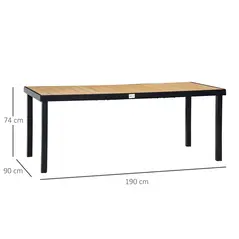 Outsunny Aluminium Outdoor Garden Dining Table for 8 People, Faux Wood Top, for Garden, Patio, 190 x 90 x 74 cm, Natural - 3