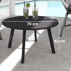 Outsunny 70cm Round Coffee Table, Outdoor Garden Table with Non-Slip Foot Pads and Metal Frame for Garden, Terrace, Balcony, Living Room, Black - 3
