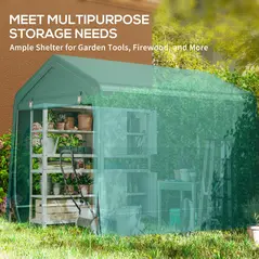 Outsunny 8 x 6.5 ft Outdoor Garden Storage Shed, Waterproof Bike Tent with Double Roll-up Zipper Door for Garden Tools, Green - 7