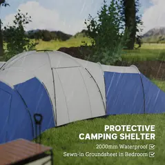 Outsunny 6-9 Man Tent with Bedrooms and Living Room, Accessories Included, Blue - 5