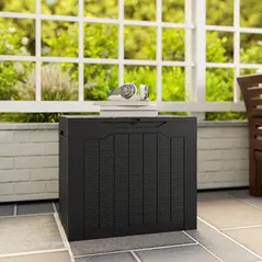 Outsunny 93L Plastic Garden Storage Box, Outdoor Storage Box with Handles, Waterproof Outdoor Storage Container, Black - 9