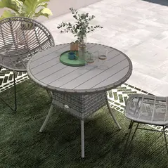 Outsunny 90 cm Wood-Effect Rattan Garden Table - Grey - 8