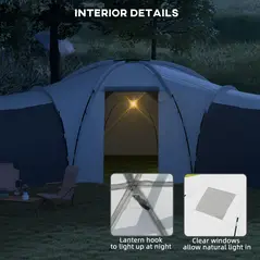 Outsunny 6-9 Man Tent with Bedrooms and Living Room, Accessories Included, Dark Grey - 6