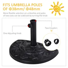 Outsunny 9kg Resin Parasol Base, Half Round Umbrella Stand with Floral Design for Garden, Outdoor, Suitable Umbrella Rod: Φ3.8cm, Φ4.8cm, Black - 6