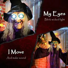 Outsunny 6ft Animated Witch Decoration, with Sound - Purple/White - 4