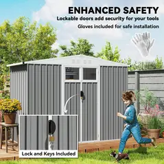 Outsunny 8 x 4 ft Metal Garden Shed, Garden Storage Shed with Window, 4 Vents and Lockable Door, Waterproof Galvanised Steel Tool Storage Shed, Light Grey - 5