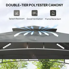 Outsunny 8' x 5' Grill Gazebo, Double Tiered BBQ Gazebo Shelter Canopy with LED Lights, 2 Side Shelves, Hooks, Dark Grey - 4