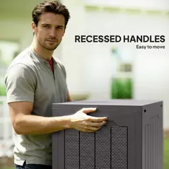 Outsunny 93L Plastic Garden Storage Box, Outdoor Storage Box with Handles, Waterproof Outdoor Storage Container, Brown - 5