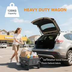 Outsunny 62L Festival Trolley on Wheels, Garden Folding Trolley Cart, 120kg Heavy Duty Collapsible Folding Wagon with Adjustable Handle and Carrying Bag for Beach, Camping, Festival, Grey - 5