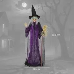 Outsunny 6ft Animated Witch Decoration, with Sound - Purple/White - 3
