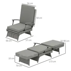 Outsunny 80° Reclining Rattan Lounger - Grey - 3