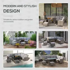 Outsunny 8 Seater Patio wicker Sofa Set ,Outdoor Couch with Table & Cushions, Grey - 7