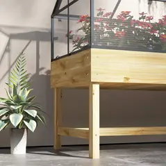 Outsunny 60 x 120cm Raised Garden Bed with Wooden Base - Natural - 9