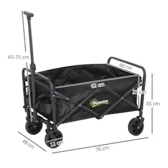 Outsunny 62L Festival Trolley on Wheels, Garden Folding Trolley Cart, 120kg Heavy Duty Collapsible Folding Wagon with Adjustable Handle and Carrying Bag for Beach, Camping, Festival, Black - 3