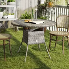 Outsunny 90 cm Wood-Effect Rattan Garden Table - Grey - 2