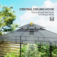 Outsunny 8' x 5' Grill Gazebo, Double Tiered BBQ Gazebo Shelter Canopy with LED Lights, 2 Side Shelves, Hooks, Dark Grey - 6