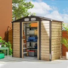 Outsunny 7 x 4ft Garden Shed, Easy to Assemble, Upgraded Galvanised Steel Frame with Foundation Kit, Double Doors with Lock, Outdoor Metal Shed with Vents and Gloves, Garden Storage Shed, Natural - 2
