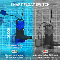 Outsunny 750W Submersible Water Pump for Dirty/Clean Water, 20000L/H Electric Sump Pump with Float Switch, Drain Water from Garden Pond, Hot Tub, Ditches, Portable and Lightweight - 5
