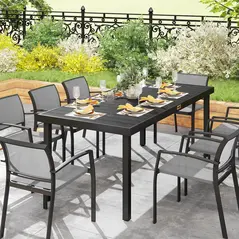 Outsunny Aluminium Outdoor Garden Dining Table for 8 People, Faux Wood Top, for Garden, Patio, 190 x 90 x 74cm, Black - 9
