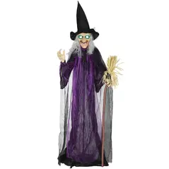 Outsunny 6ft Animated Witch Decoration, with Sound - Purple/White - 1