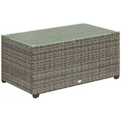 Outsunny 90 x 50cm Glass-Top Rattan Side Table - Dark Grey - 1
