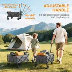 Outsunny 62L Festival Trolley on Wheels, Garden Folding Trolley Cart, 120kg Heavy Duty Collapsible Folding Wagon with Adjustable Handle and Carrying Bag for Beach, Camping, Festival, Grey - 8