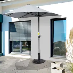 Outsunny 9kg Resin Parasol Base, Half Round Umbrella Stand with Floral Design for Garden, Outdoor, Suitable Umbrella Rod: Φ3.8cm, Φ4.8cm, Black - 2