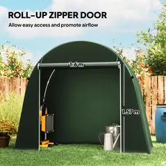 Outsunny 8 x 4 ft Garden Storage Tent, Waterproof Bike Tent with Roll-up Zipper Door and Galvanised Metal Frame, Green - 6