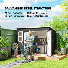 Outsunny 8.5 x 6ft Storage Shed Galvanised Steel Garden Shed, Metal Shed with Foundation Kit, Window, Lockable Wide Doors and Air Vents for Outdoor Patio, Dark Grey - 4