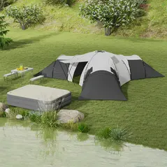 Outsunny 6-9 Man Tent with Bedrooms and Living Room, Accessories Included, Dark Grey - 9