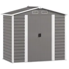 Outsunny 7 x 4ft Garden Shed, Easy to Assemble, Upgraded Galvanised Steel Frame with Foundation Kit, Double Doors with Lock, Outdoor Metal Shed with Vents and Gloves, Garden Storage Shed, Light Grey - 1