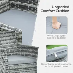 Outsunny 7-Piece Rattan Garden Furniture Set with Cushions, 6 Seater Garden Table and Chairs, Rattan Dining Set with 6 Armchairs, Rectangular Glass Top Table, Grey - 6