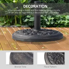 Outsunny 9kg Garden Parasol Base, Round Resin Cast Iron Effect Sun Umbrella Base, Outdoor Umbrella Stand for 38mm or 48mm Outdoor Umbrella Poles, Bronze Tone - 5