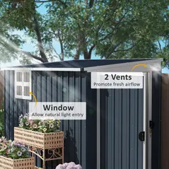 Outsunny 7.6 x 4ft Garden Metal Shed, Outdoor Storage Shed with Window, 2 Vents and Lockable Door for Garden, Patio, Dark Grey - 4