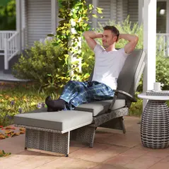 Outsunny 80° Reclining Rattan Lounger - Grey - 2