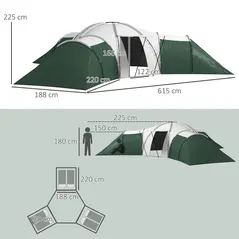 Outsunny 6-9 Man Tent with Bedrooms and Living Room, Accessories Included, Green - 3